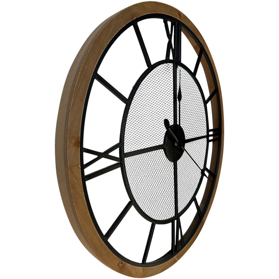 Darlin Mesh Centre Metal Timber Wall Clock Black Brown 65cm CL20001 2