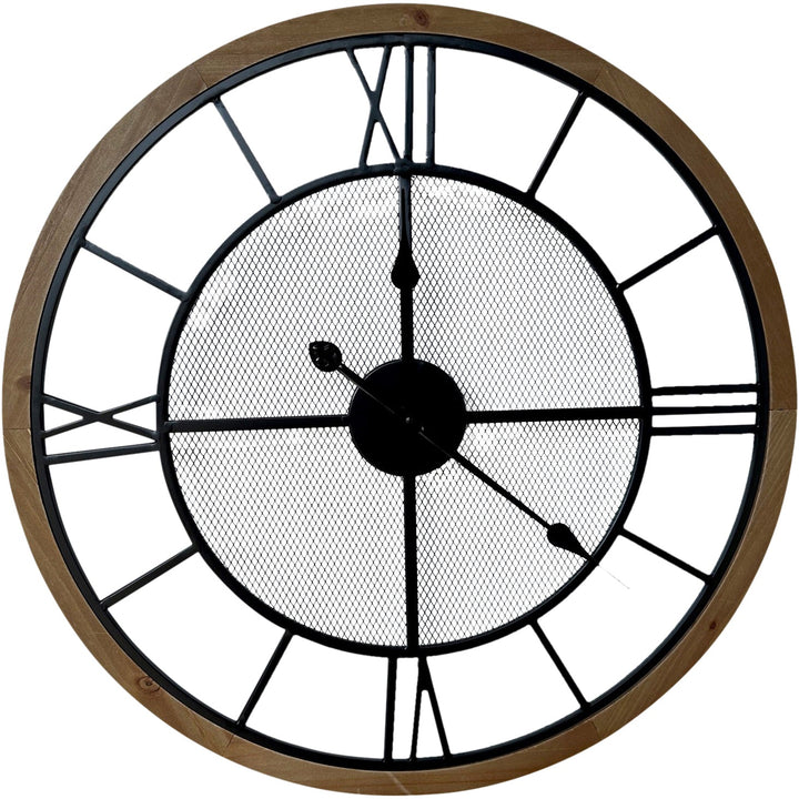 Darlin Mesh Centre Metal Timber Wall Clock Black Brown 65cm CL20001 3