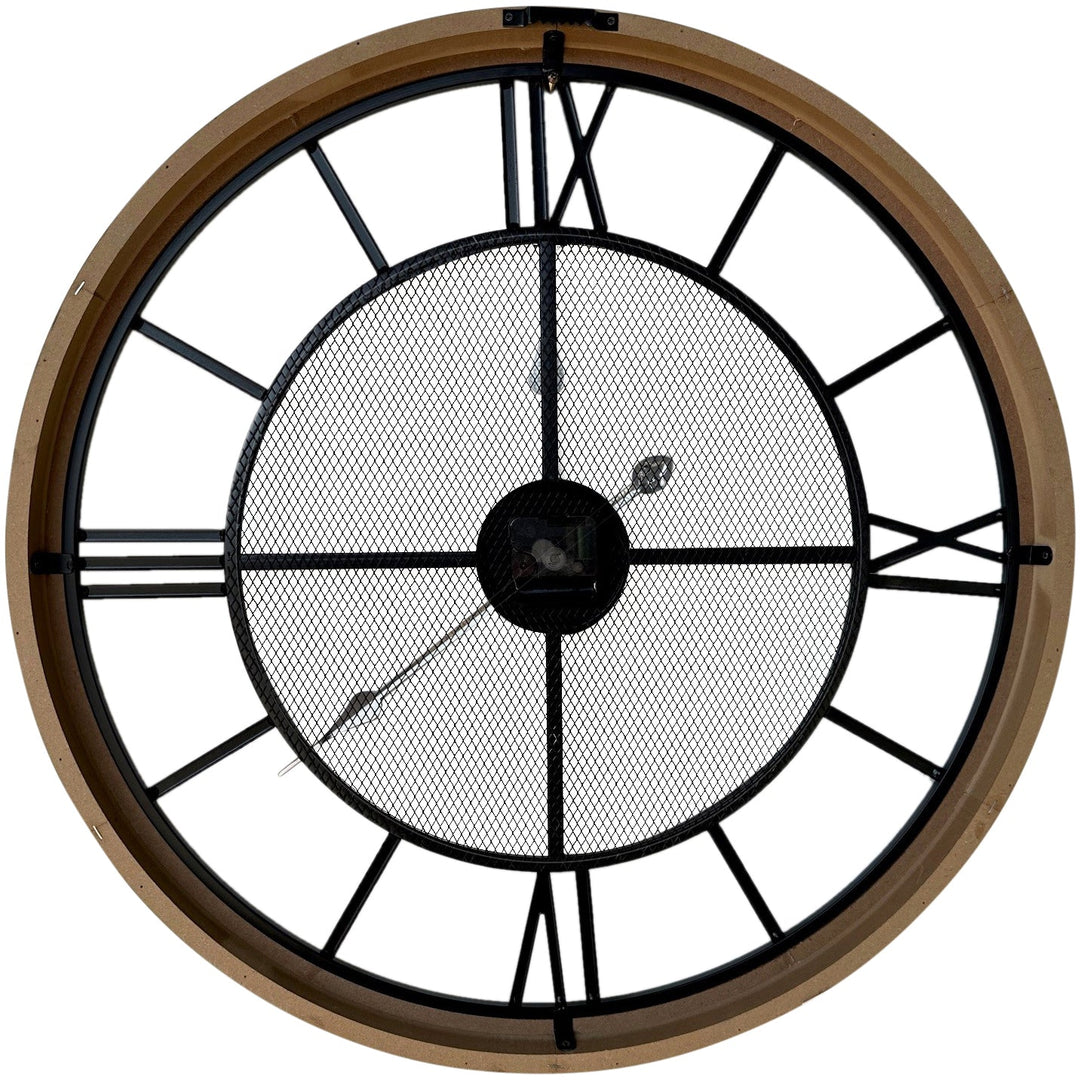 Darlin Mesh Centre Metal Timber Wall Clock Black Brown 65cm CL20001 4