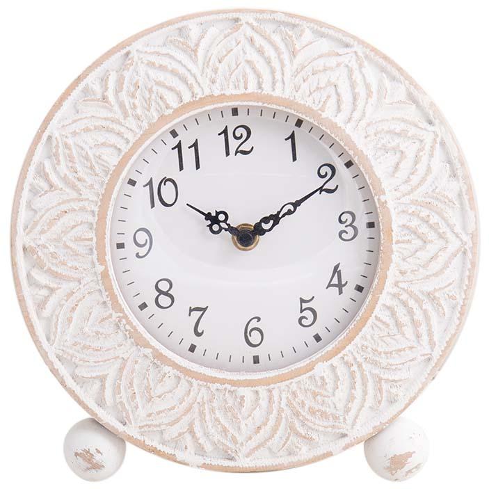 Debonaire Elegant Carved Wood Desk Clock Gull White 18cm CL222-Gull 1