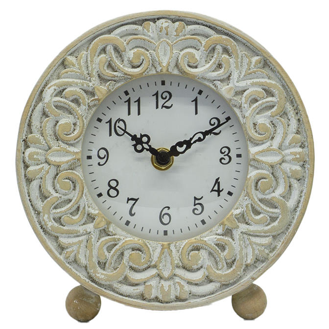 Debonaire Elegant Carved Wood Desk Clock Samara Cream 19cm CL82-Samara 1