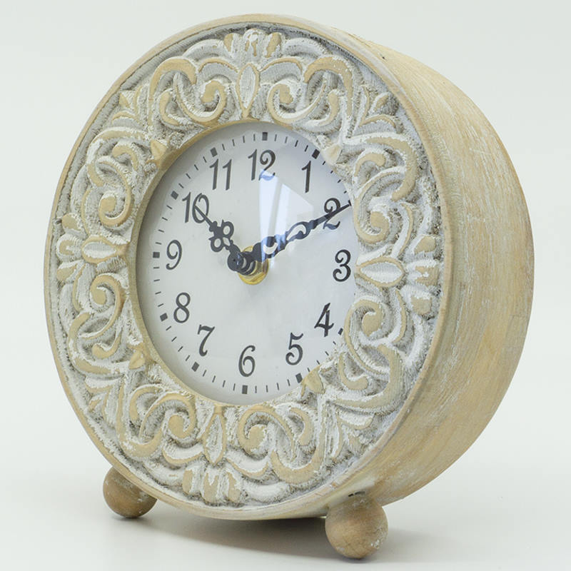 Debonaire Elegant Carved Wood Desk Clock Samara Cream 19cm CL82-Samara 2