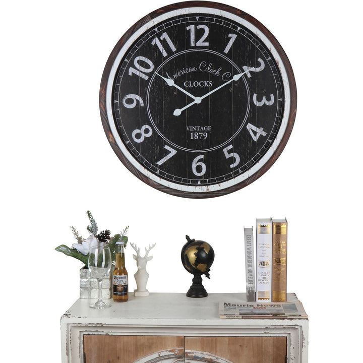 Distressed Monochrome Dark Wood Wall Clock 70cm 56001CLK 4