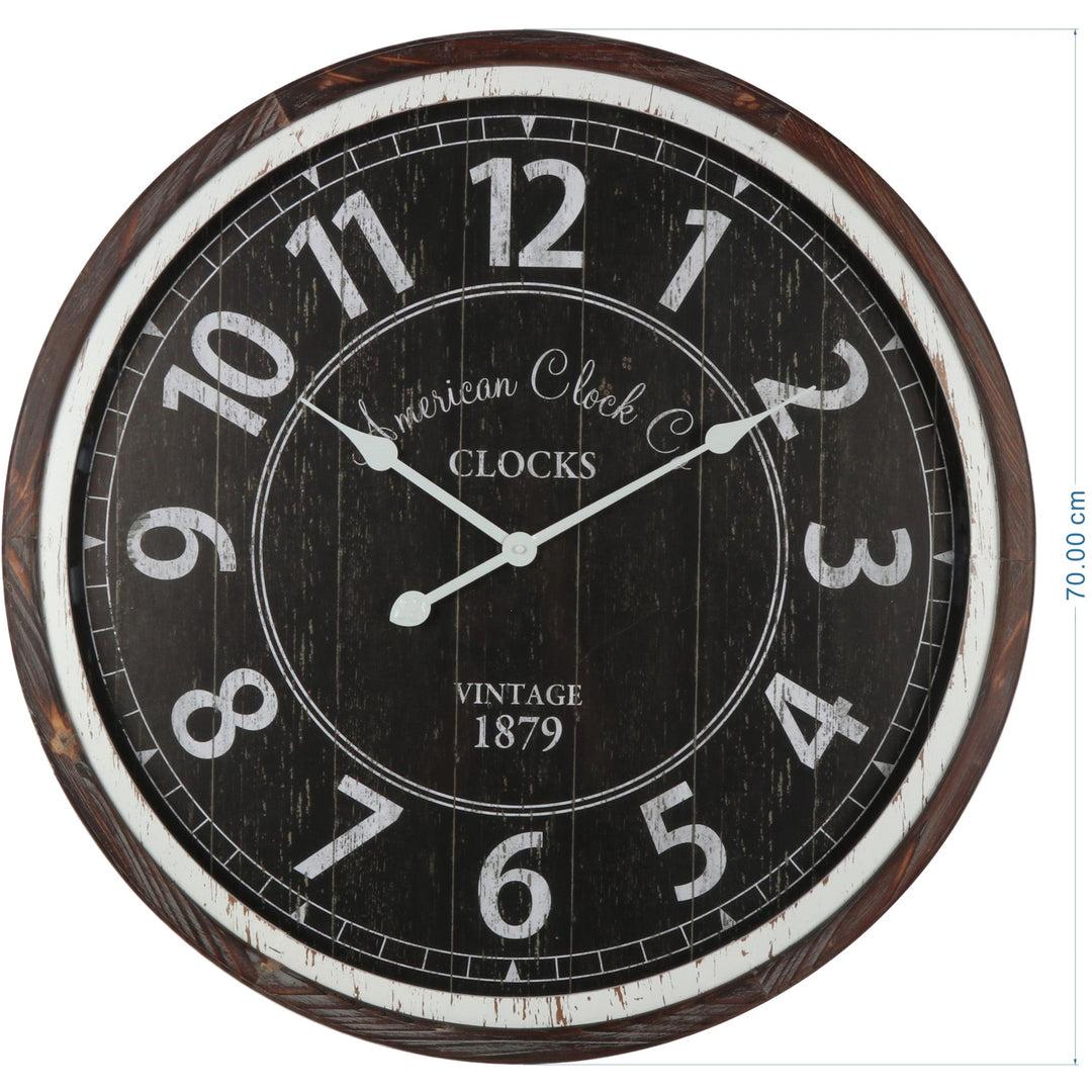 Distressed Monochrome Dark Wood Wall Clock 70cm 56001CLK 5