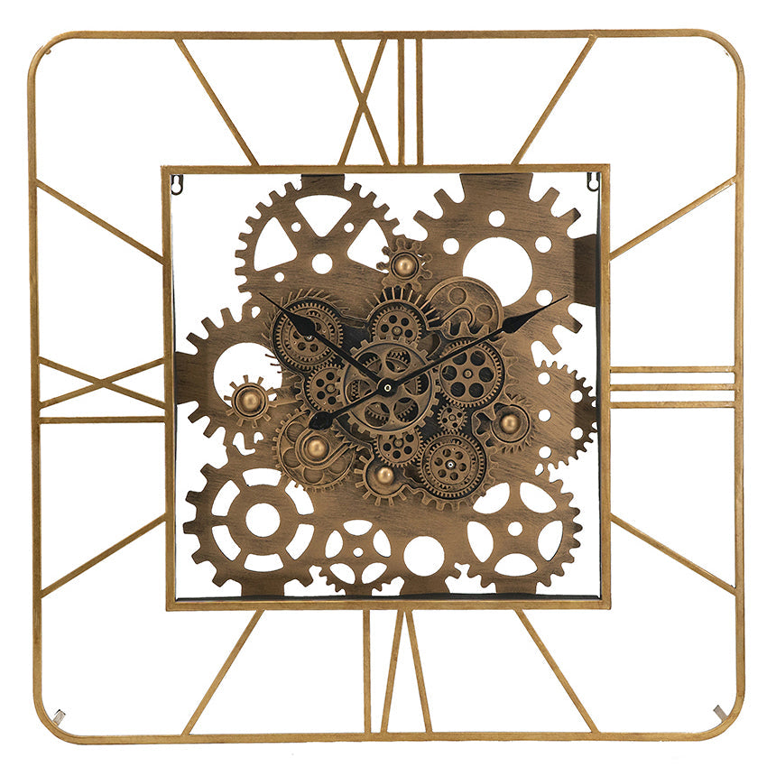 Divinity Avante Garde Rectangular Golden Iron Moving Gears Wall Clock 90cm 78670DS 1
