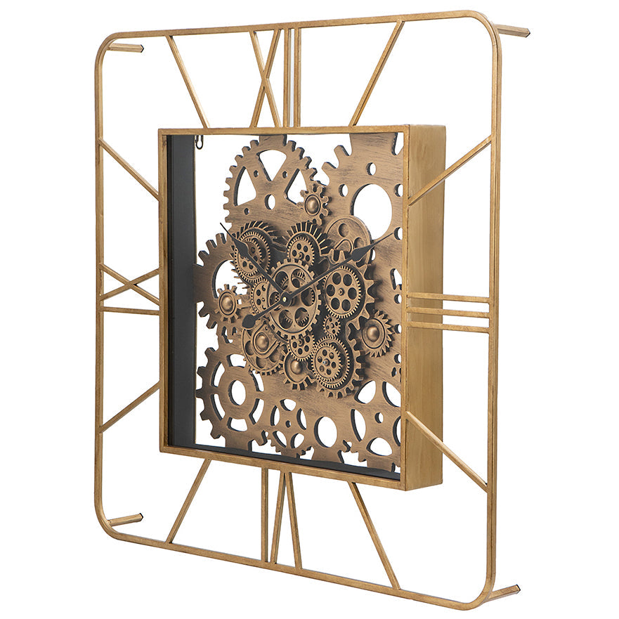 Divinity Avante Garde Rectangular Golden Iron Moving Gears Wall Clock 90cm 78670DS 3