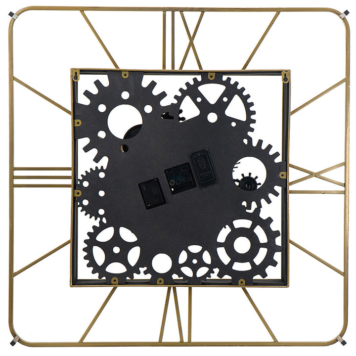 Divinity Avante Garde Rectangular Golden Iron Moving Gears Wall Clock 90cm 78670DS 7