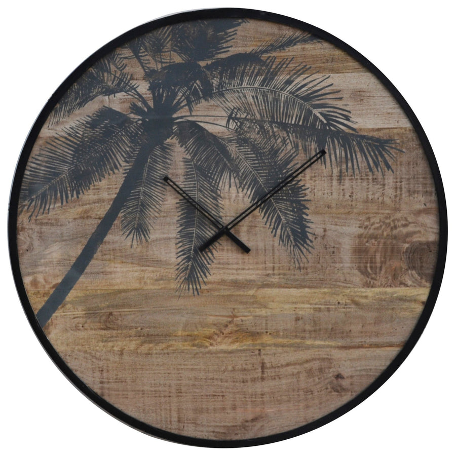 Divinity Palmera Shabby Wooden Palm Tree Print Wall Clock 95cm M20100 1
