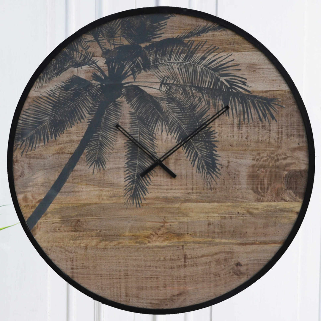 Divinity Palmera Shabby Wooden Palm Tree Print Wall Clock 95cm M20100 2