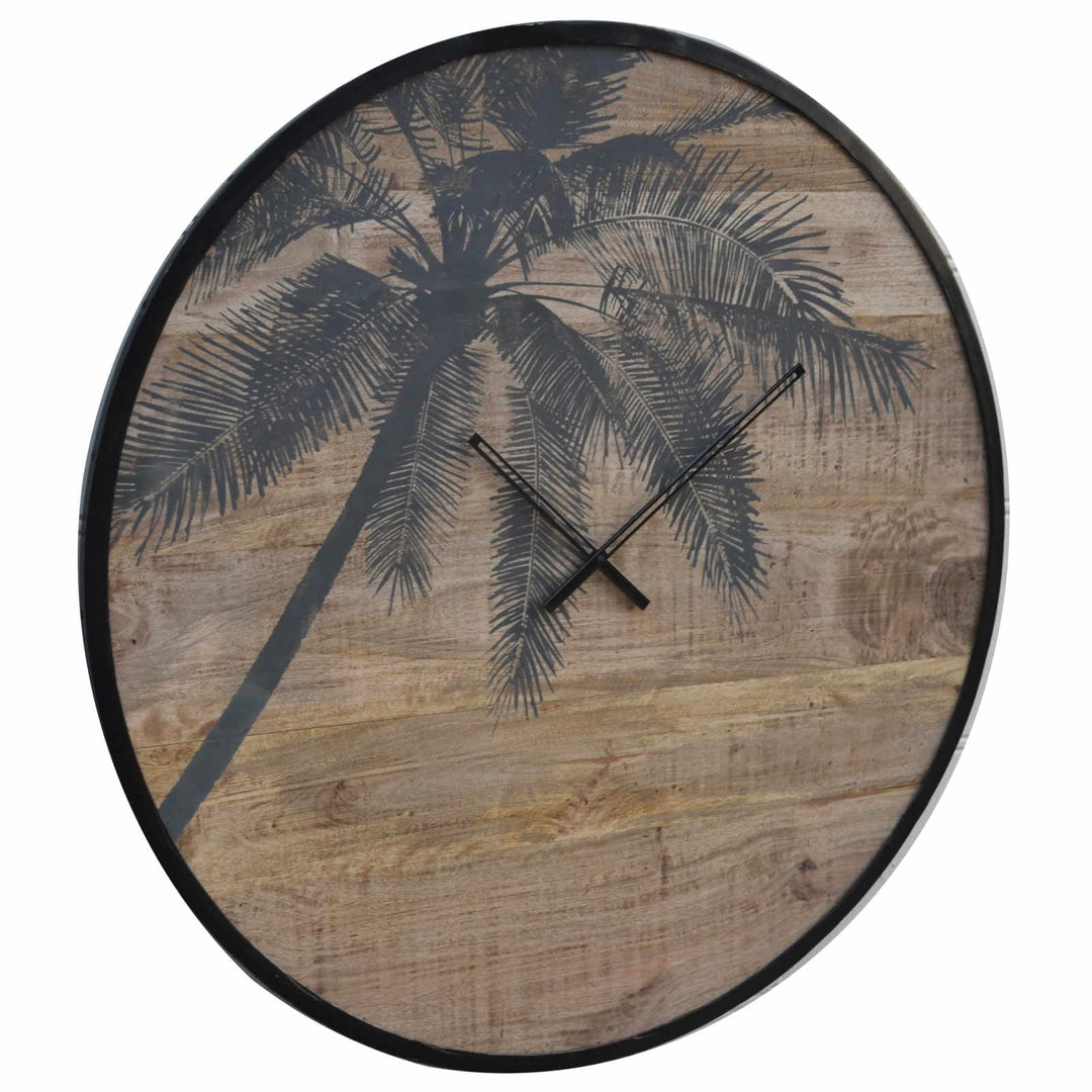 Divinity Palmera Shabby Wooden Palm Tree Print Wall Clock 95cm M20100 3