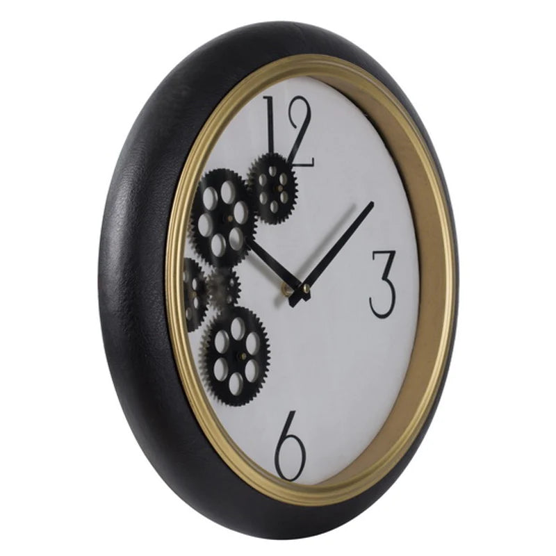 Elegant Designs Braedon Rotating Gears Minimalist Wall Clock Black and Gold 52cm 20811 2