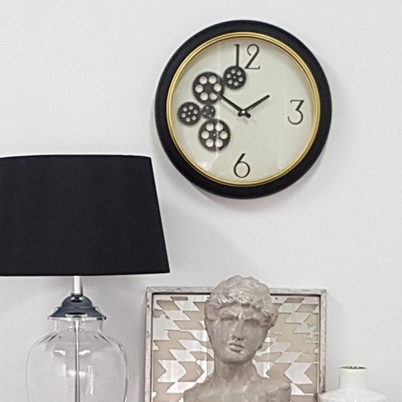 Elegant Designs Braedon Rotating Gears Minimalist Wall Clock Black and Gold 52cm 20811 7