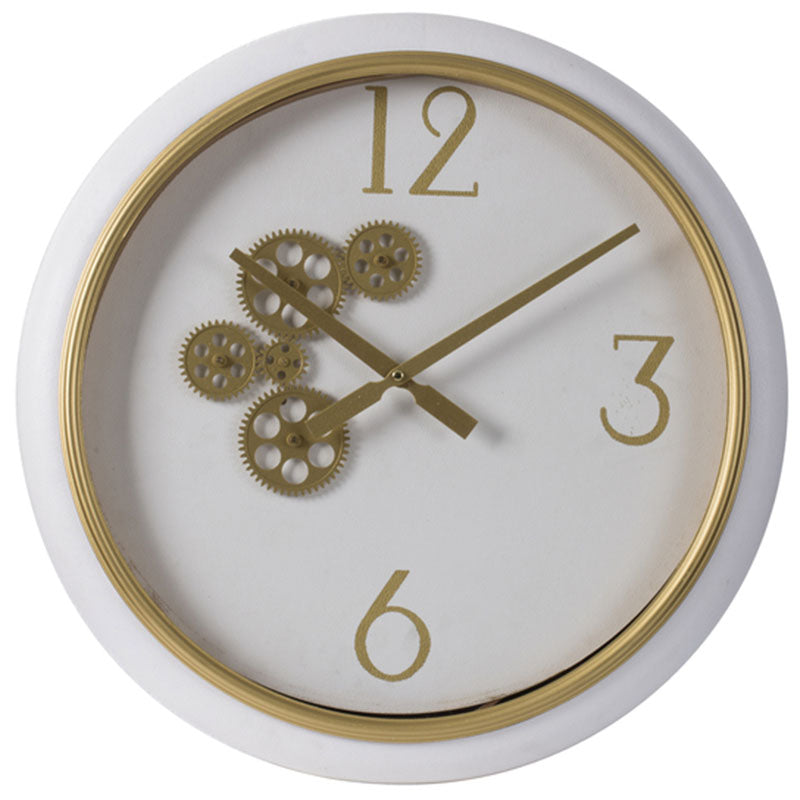 Elegant Designs Braedon Rotating Gears Minimalist Wall Clock White and Gold 52cm 20812 1