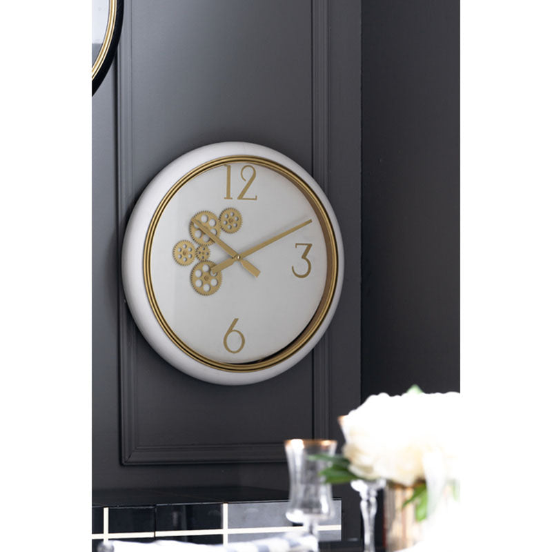 Elegant Designs Braedon Rotating Gears Minimalist Wall Clock White and Gold 52cm 20812 2