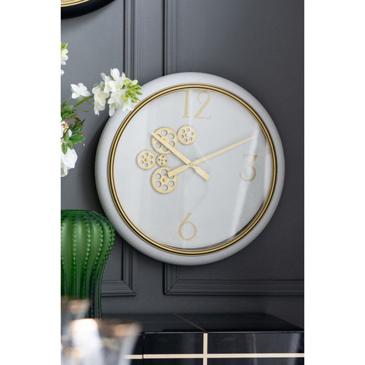 Elegant Designs Braedon Rotating Gears Minimalist Wall Clock White and Gold 52cm 20812 4