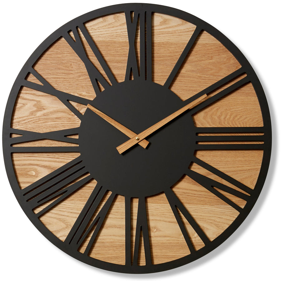 Elme Living Bennet Wood Metal Skeleton Floating Roman Wall Clock Black 60cm WL.026.BK 1