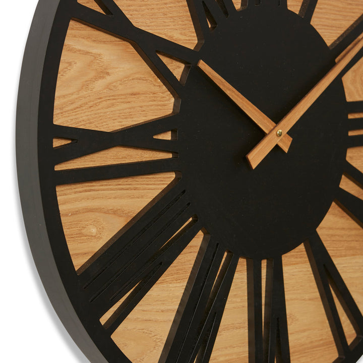 Elme Living Bennet Wood Metal Skeleton Floating Roman Wall Clock Black 60cm WL.026.BK 2