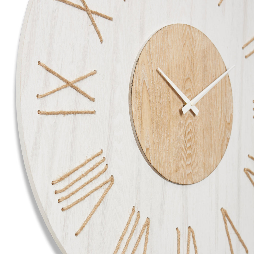 Elme Living Camden Rustic Wooden Rope Roman Wall Clock White Natural 68cm WL.017.WHNT 2