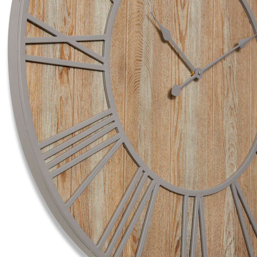 Elme Living Daxton Wood Grey Metal Skeleton Floating Roman Wall Clock 90cm WL.023.NTGY 1