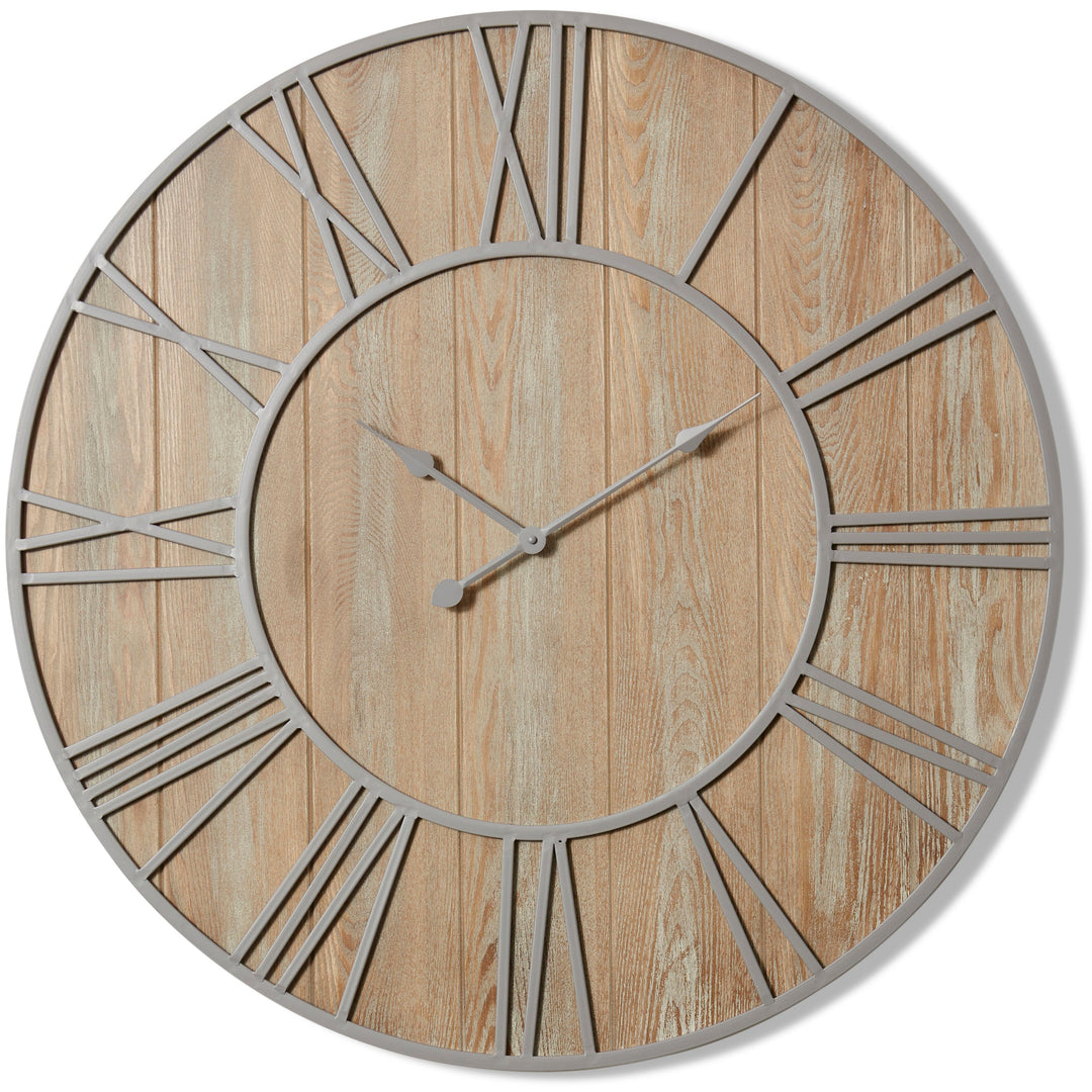 Elme Living Daxton Wood Grey Metal Skeleton Floating Roman Wall Clock 90cm WL.023.NTGY 2
