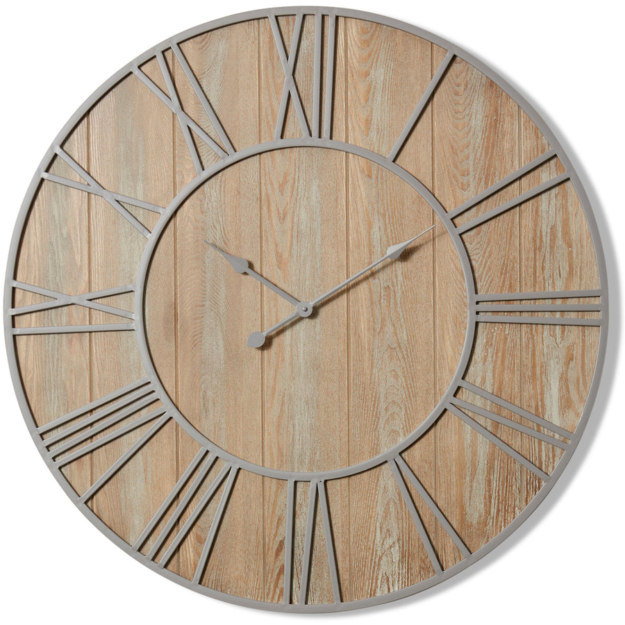 Elme Living Daxton Wood Grey Metal Skeleton Floating Roman Wall Clock 90cm WL.023.NTGY 2