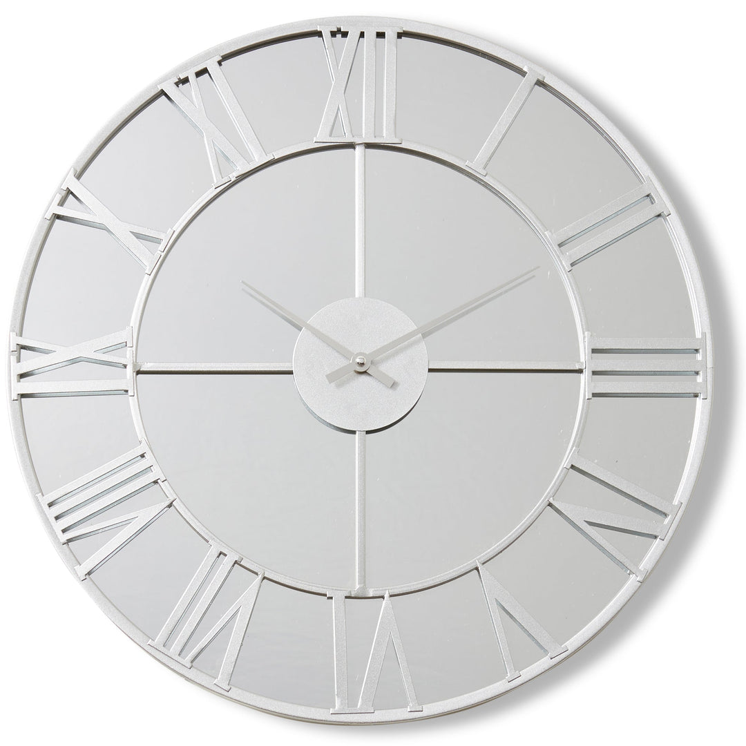 Elme Living Leighton Mirrored Face Floating Roman Wall Clock Silver 50cm WL.015.SV 1