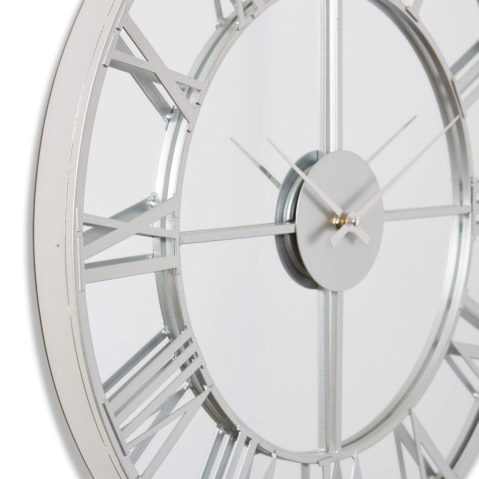 Elme Living Leighton Mirrored Face Floating Roman Wall Clock Silver 50cm WL.015.SV 2 #size_50cm