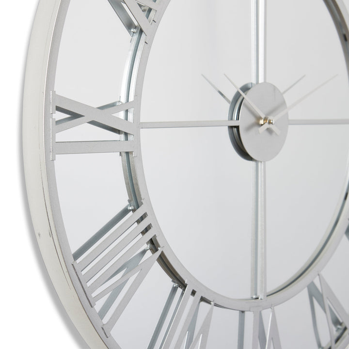 Elme Living Leighton Mirrored Face Floating Roman Wall Clock Silver 70cm WL.016.SV 2
