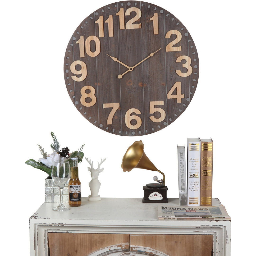Emporium Slatted Aged Wood Wall Clock 60cm 56000CLK 4