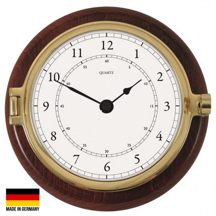 Fischer Cast Brass Maritime Quartz Wall Clock Mahogany 20cm 1612U-22 1