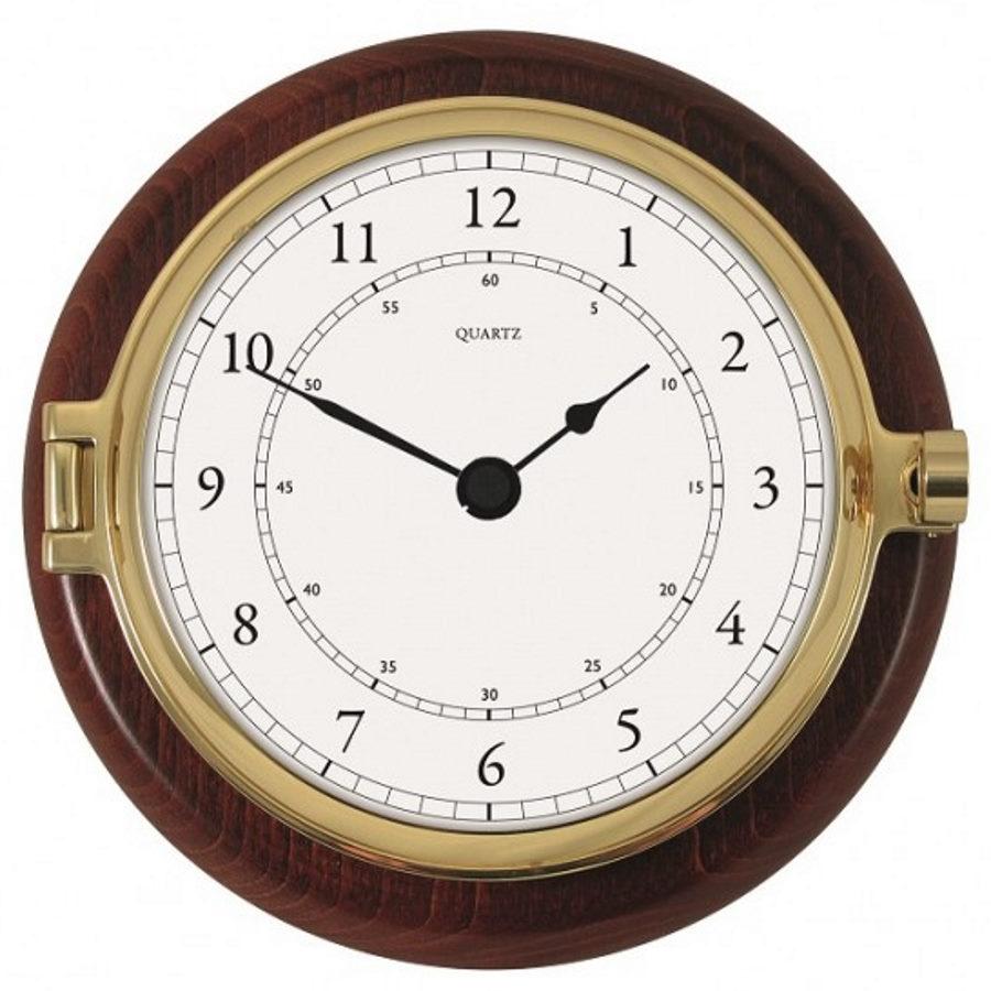 Fischer Cast Brass Maritime Quartz Wall Clock Mahogany 20cm 1612U-22 2