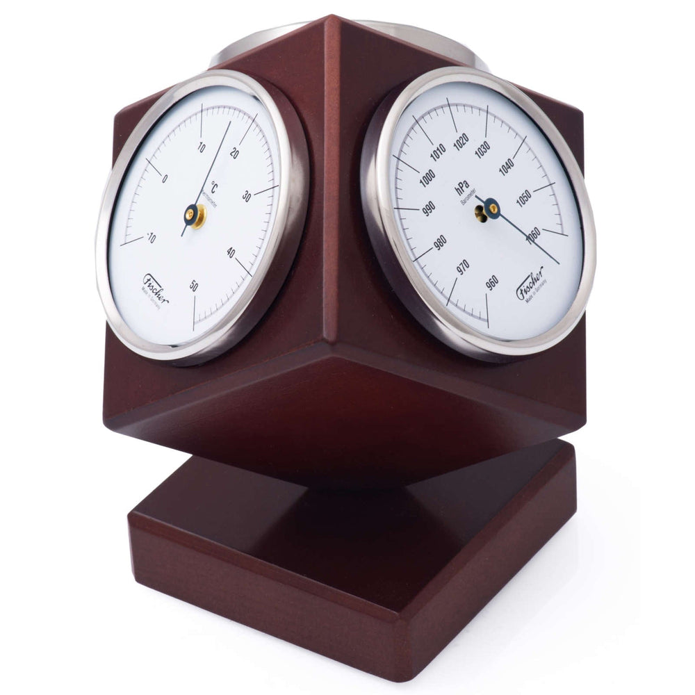 Fischer Cube Weather Station Mahogany 15cm 4401-22 2