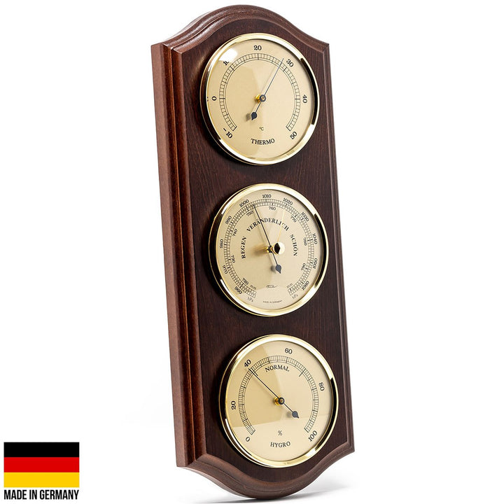 Fischer Martin Sheraton Polished Brass Weather Station Mahogany 40cm 9178-22 1