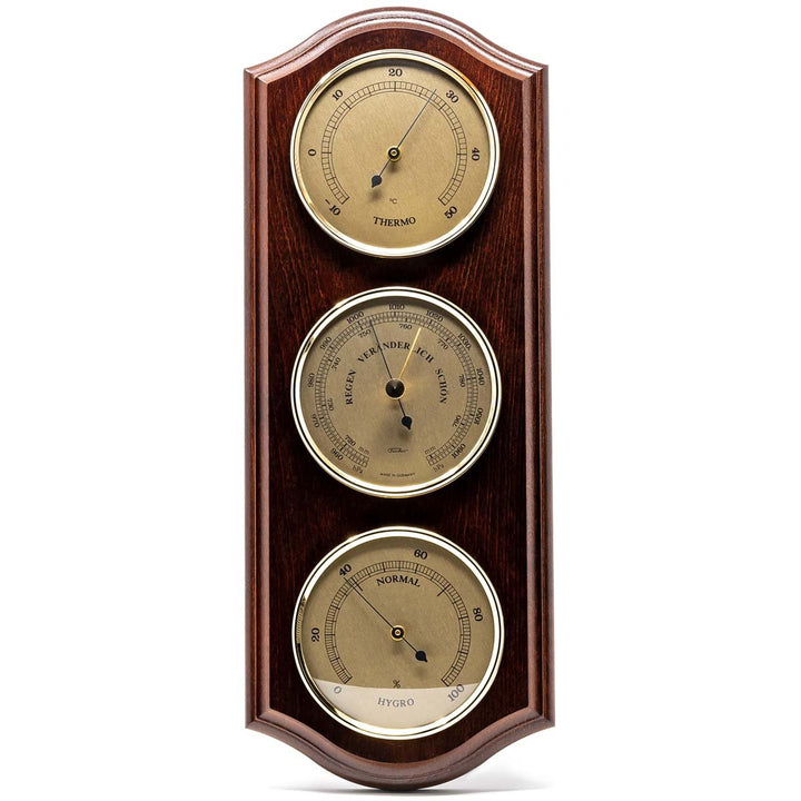 Fischer Martin Sheraton Polished Brass Weather Station Mahogany 40cm 9178-22 2