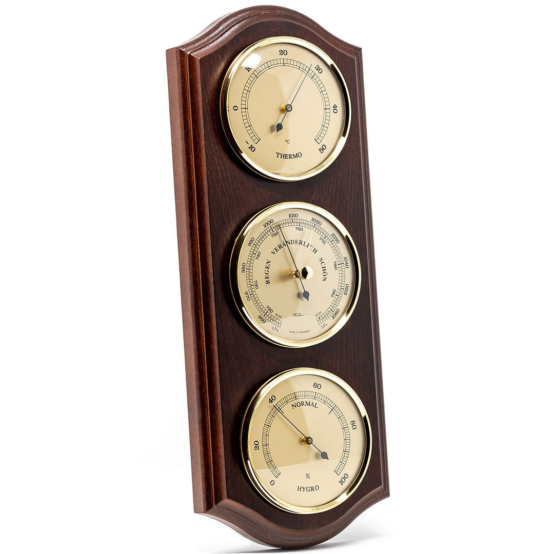 Fischer Martin Sheraton Polished Brass Weather Station Mahogany 40cm 9178-22 gooads