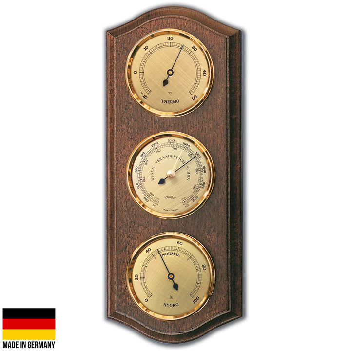 Fischer Martin Sheraton Polished Brass Weather Station Walnut 40cm 9178-12 1
