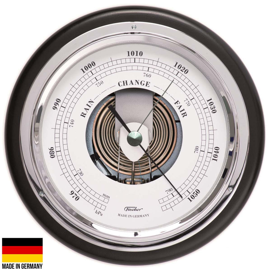 Fischer Walter Chromed Brass Barometer Black 17cm 1434B-06 1