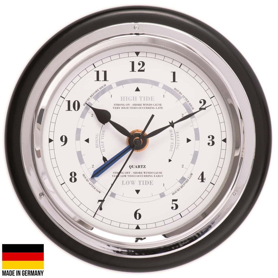 Fischer Walter Chromed Brass Tide and Time Wall Clock Black 17cm 1434GU-06 1