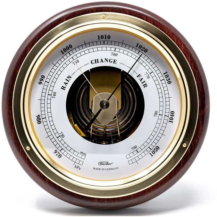 Fischer Walter Polished Brass Barometer Mahogany 17cm 1434B-22 2