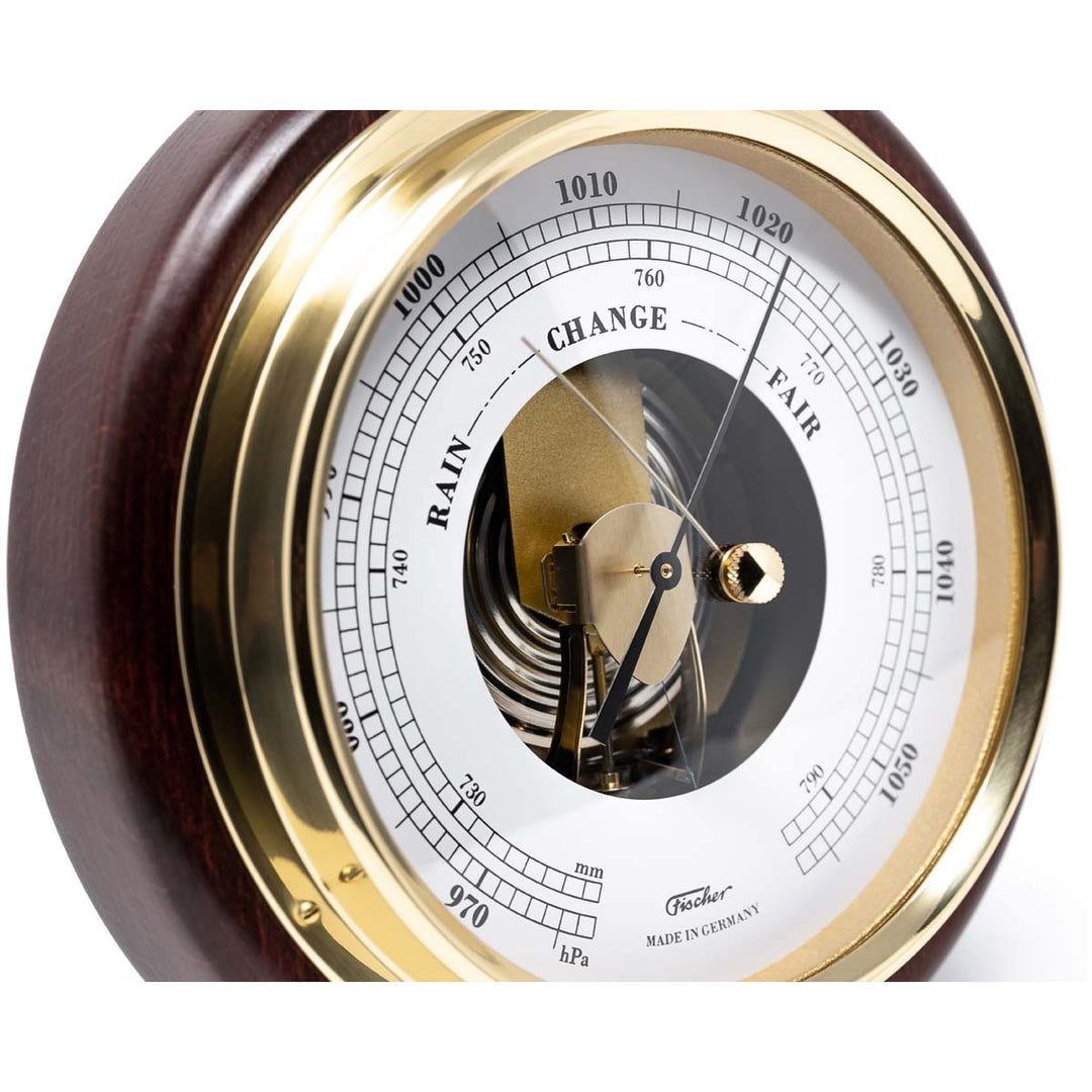 Fischer Walter Polished Brass Barometer Mahogany 17cm 1434B-22 4