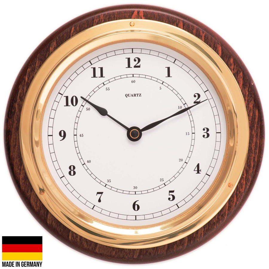 Fischer Walter Polished Brass Quartz Wall Clock Mahogany 17cm 1434U-22 1