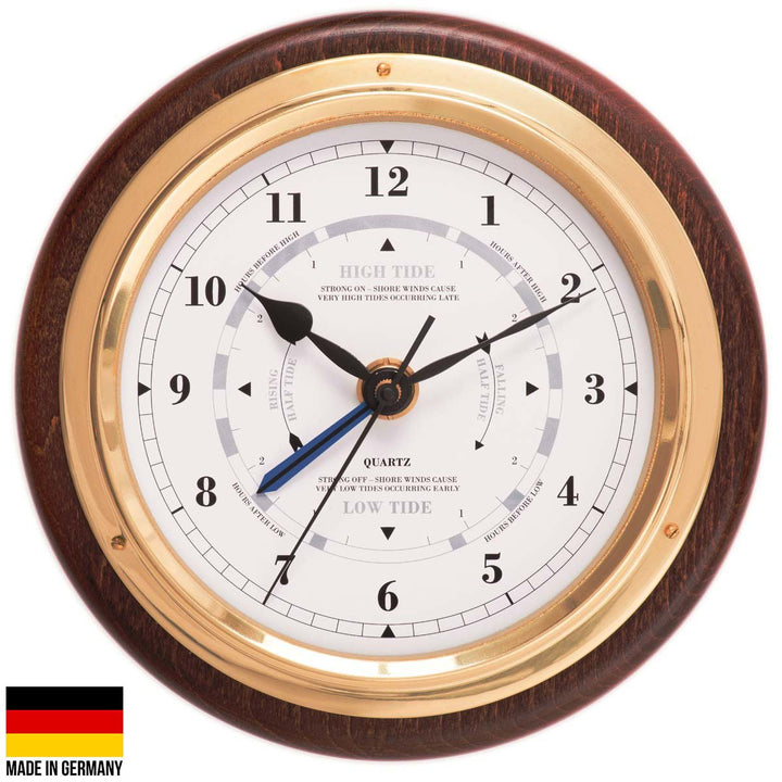 Fischer Walter Polished Brass Tide and Time Wall Clock Mahogany 17cm 1434GU-22 1