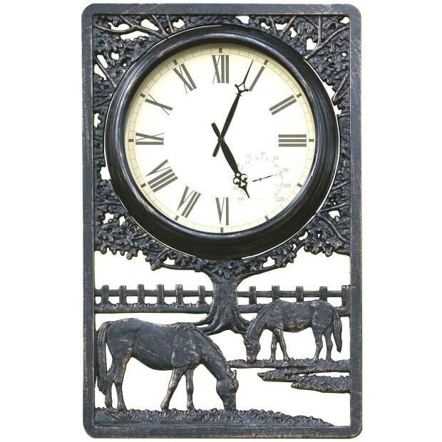 Horses Cast Aluminium Thermometer Outdoor Wall Clock 72cm CT-C28