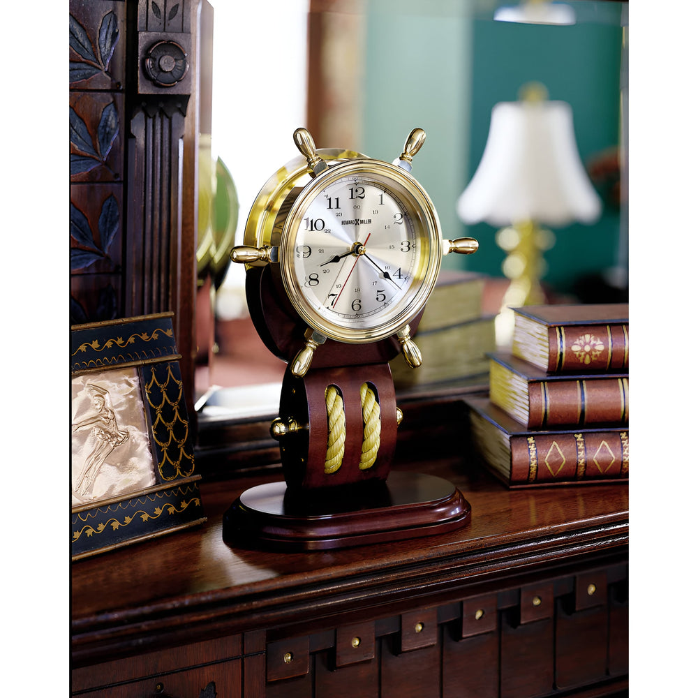 Howard Miller Britannia Ships Wheel Desk Clock Brass Mahogany 32cm 613467 4