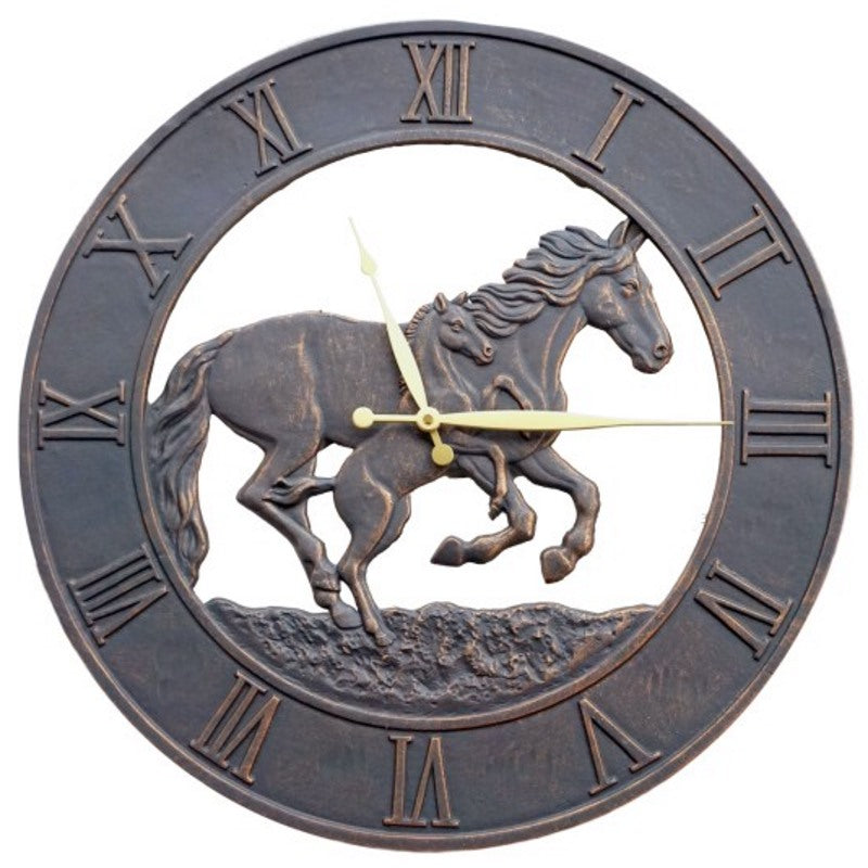 Running Horses Cast Aluminium Outdoor Wall Clock 58cm ICRL-R14 Front
