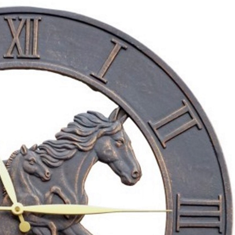 Running Horses Cast Aluminium Outdoor Wall Clock 58cm ICRL-R14 Top