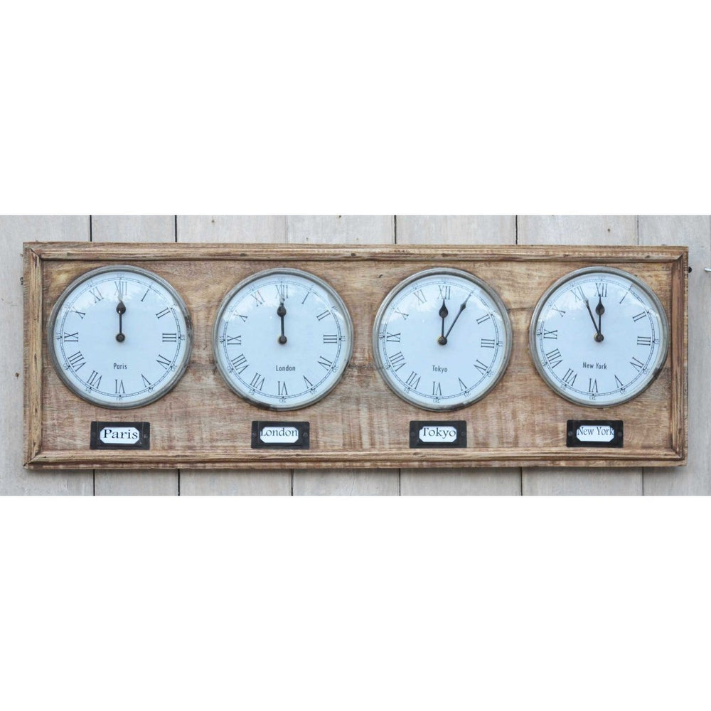 Industrial Timber World Wall Clock 76cm M7185 Front