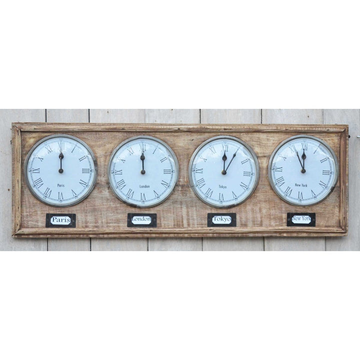 Industrial Timber World Wall Clock 76cm M7185 Front