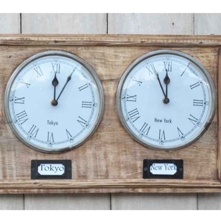 Industrial Timber World Wall Clock 76cm M7185 Angle1
