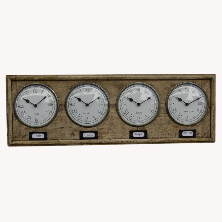 Industrial Timber World Wall Clock 76cm M7185 Front1